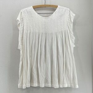 Anthropologie AKEMI + KIN Smocked Tunic Top L Modal Gauze Soft Peasant Cottage